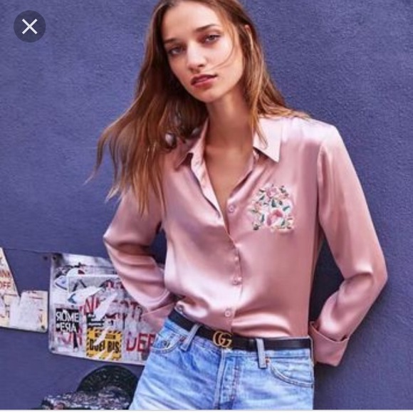 pink satin long sleeve blouse